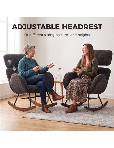 HOMCOM Upholstered Rocking Chair Adjustable Headrest Rocker Chair Raindrop Velvet Rubberwood Base Dark Grey - pic 206131 | FastDaddyshop