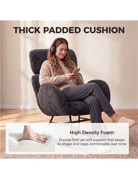 HOMCOM Upholstered Rocking Chair Adjustable Headrest Rocker Chair Raindrop Velvet Rubberwood Base Dark Grey - pic 206133 | FastDaddyshop