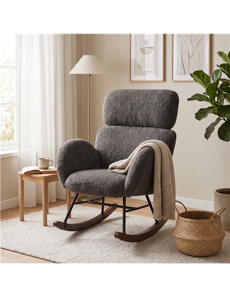 HOMCOM Upholstered Rocking Chair Adjustable Headrest Rocker Chair Raindrop Velvet Rubberwood Base Dark Grey - pic 206134 | FastDaddyshop