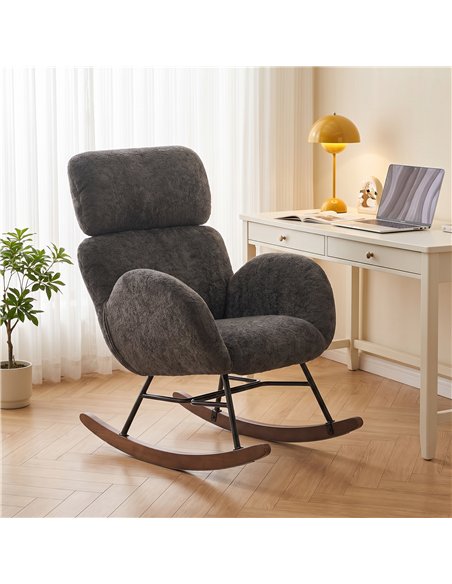 HOMCOM Upholstered Rocking Chair Adjustable Headrest Rocker Chair Raindrop Velvet Rubberwood Base Dark Grey - pic 206135 | FastDaddyshop