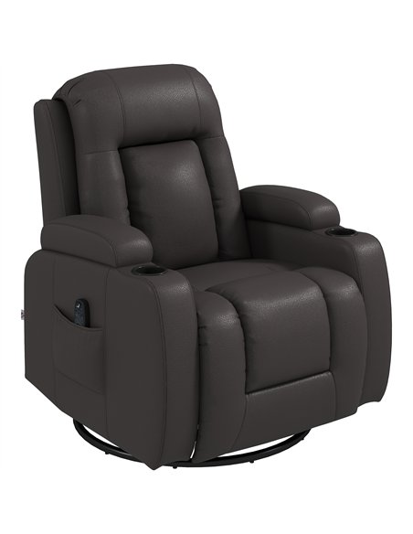 HOMCOM PU Leather Recliner Chair, Recliner Armchair with Extended Footrest, Cup Holders and Side Pockets, Dark Brown - pic 206136 | FastDaddyshop