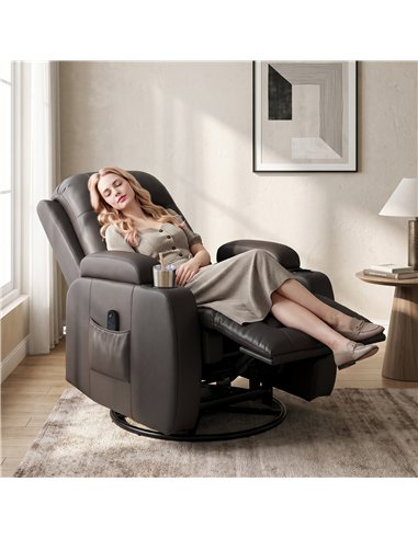 HOMCOM PU Leather Recliner Chair, Recliner Armchair with Extended Footrest, Cup Holders and Side Pockets, Dark Brown