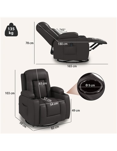 HOMCOM PU Leather Recliner Chair, Recliner Armchair with Extended Footrest, Cup Holders and Side Pockets, Dark Brown