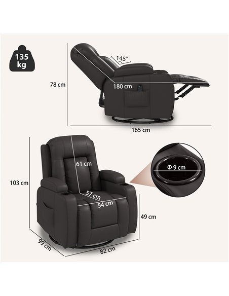 HOMCOM PU Leather Recliner Chair, Recliner Armchair with Extended Footrest, Cup Holders and Side Pockets, Dark Brown - pic 206138 | FastDaddyshop