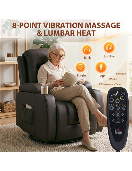 HOMCOM PU Leather Recliner Chair, Recliner Armchair with Extended Footrest, Cup Holders and Side Pockets, Dark Brown - pic 206139 | FastDaddyshop