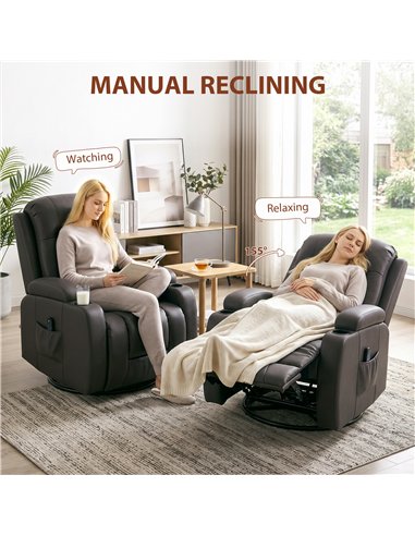 HOMCOM PU Leather Recliner Chair, Recliner Armchair with Extended Footrest, Cup Holders and Side Pockets, Dark Brown