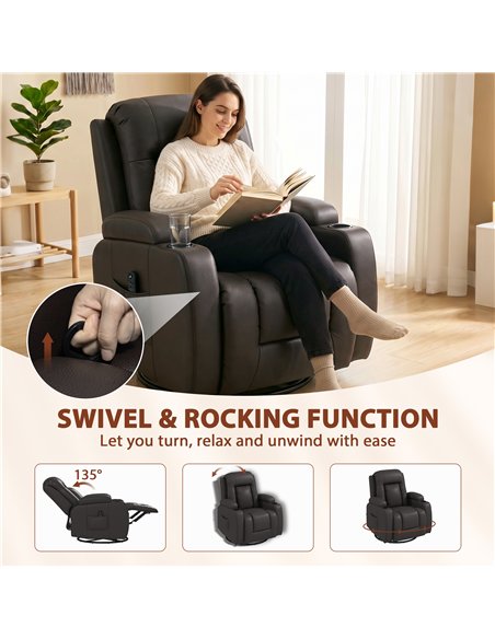 HOMCOM PU Leather Recliner Chair, Recliner Armchair with Extended Footrest, Cup Holders and Side Pockets, Dark Brown - pic 206141 | FastDaddyshop