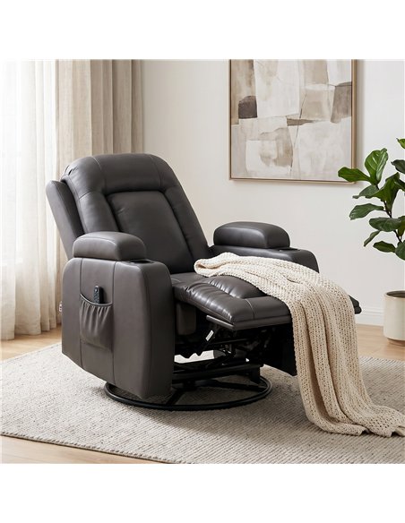 HOMCOM PU Leather Recliner Chair, Recliner Armchair with Extended Footrest, Cup Holders and Side Pockets, Dark Brown - pic 206143 | FastDaddyshop