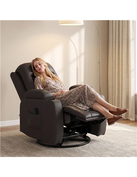 HOMCOM PU Leather Recliner Chair, Recliner Armchair with Extended Footrest, Cup Holders and Side Pockets, Dark Brown - pic 206144 | FastDaddyshop