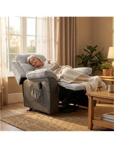 HOMCOM Power Lift Chair for Elderly, Corduroy Recliner with Wide Seat, High Back, USB Port, Side Pockets, Light Grey