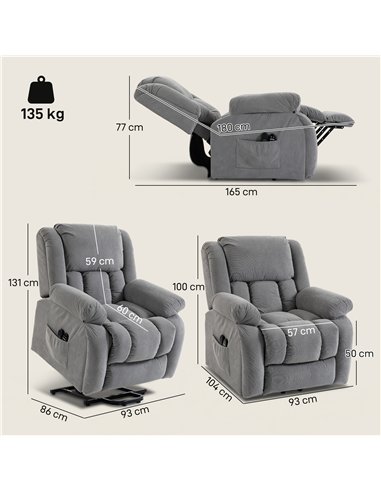 HOMCOM Recliner Armchair Lift Chair, Electric Recliner Chair with Vibration Massage and Heat, Wide Seat, USB Port, Light Grey