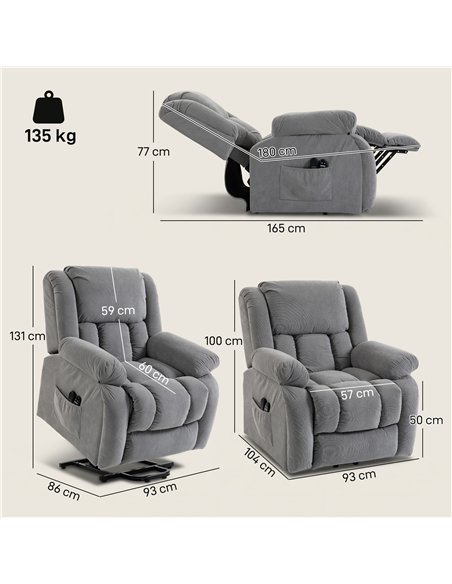 HOMCOM Recliner Armchair Lift Chair, Electric Recliner Chair with Vibration Massage and Heat, Wide Seat, USB Port, Light Grey - pic 206156 | FastDaddyshop