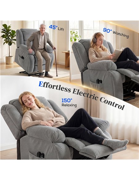 HOMCOM Recliner Armchair Lift Chair, Electric Recliner Chair with Vibration Massage and Heat, Wide Seat, USB Port, Light Grey - pic 206157 | FastDaddyshop