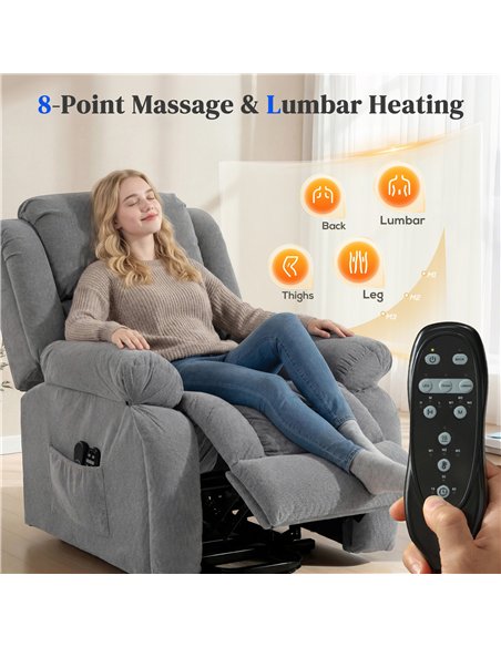 HOMCOM Recliner Armchair Lift Chair, Electric Recliner Chair with Vibration Massage and Heat, Wide Seat, USB Port, Light Grey - pic 206158 | FastDaddyshop