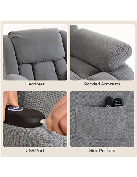 HOMCOM Recliner Armchair Lift Chair, Electric Recliner Chair with Vibration Massage and Heat, Wide Seat, USB Port, Light Grey - pic 206160 | FastDaddyshop