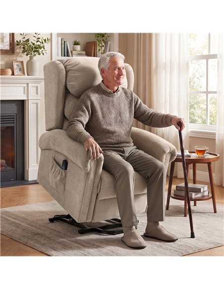 HOMCOM Velvet-Feel Electric Riser Recliner Chair - Khaki - pic 206164 | FastDaddyshop