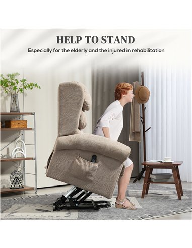 HOMCOM Velvet-Feel Electric Riser Recliner Chair - Khaki