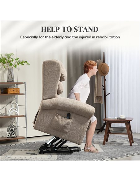 HOMCOM Velvet-Feel Electric Riser Recliner Chair - Khaki - pic 206166 | FastDaddyshop
