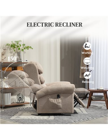 HOMCOM Velvet-Feel Electric Riser Recliner Chair - Khaki
