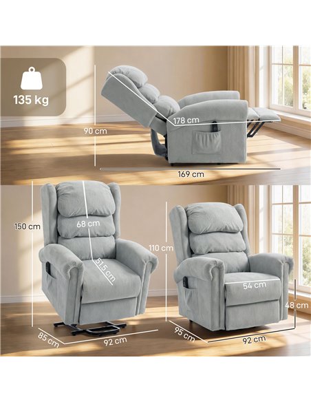 HOMCOM Velvet-Feel Electric Riser Recliner Chair - Grey - pic 206174 | FastDaddyshop