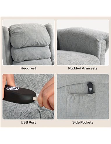 HOMCOM Velvet-Feel Electric Riser Recliner Chair - Grey