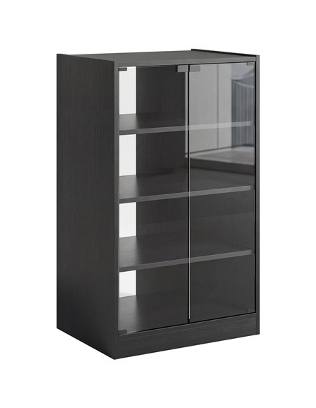 HOMCOM 4-Tier Hi-Fi Stand,  Record Player Stand with Adjustable Shelves and Push-to-Open Glass Doors, Black Wood-Effect - pic 206181 | FastDaddyshop