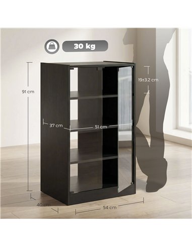 HOMCOM 4-Tier Hi-Fi Stand,  Record Player Stand with Adjustable Shelves and Push-to-Open Glass Doors, Black Wood-Effect