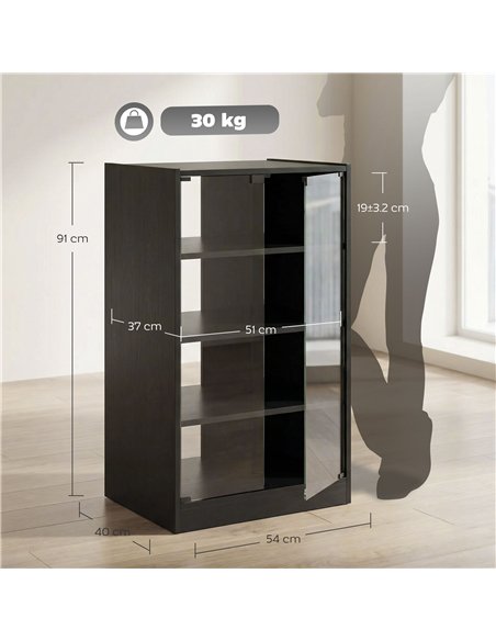HOMCOM 4-Tier Hi-Fi Stand,  Record Player Stand with Adjustable Shelves and Push-to-Open Glass Doors, Black Wood-Effect - pic 206183 | FastDaddyshop