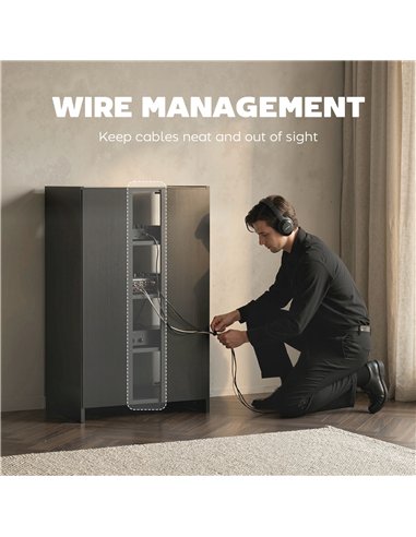 HOMCOM 4-Tier Hi-Fi Stand,  Record Player Stand with Adjustable Shelves and Push-to-Open Glass Doors, Black Wood-Effect