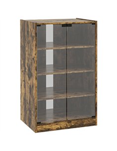 HOMCOM 4-Tier Hi-Fi Stand,  Record Player Stand with Adjustable Shelves and Push-to-Open Glass Doors, Rustic Brown