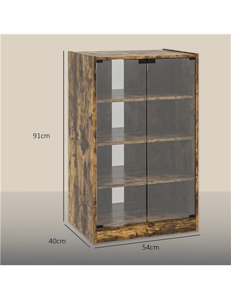 HOMCOM 4-Tier Hi-Fi Stand,  Record Player Stand with Adjustable Shelves and Push-to-Open Glass Doors, Rustic Brown - pic 206192 | FastDaddyshop