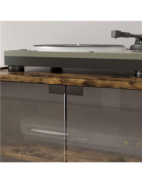 HOMCOM 4-Tier Hi-Fi Stand,  Record Player Stand with Adjustable Shelves and Push-to-Open Glass Doors, Rustic Brown - pic 206198 | FastDaddyshop