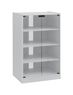 HOMCOM 4-Tier Hi-Fi Stand,  Record Player Stand with Adjustable Shelves and Push-to-Open Glass Doors, White Wood-Effect