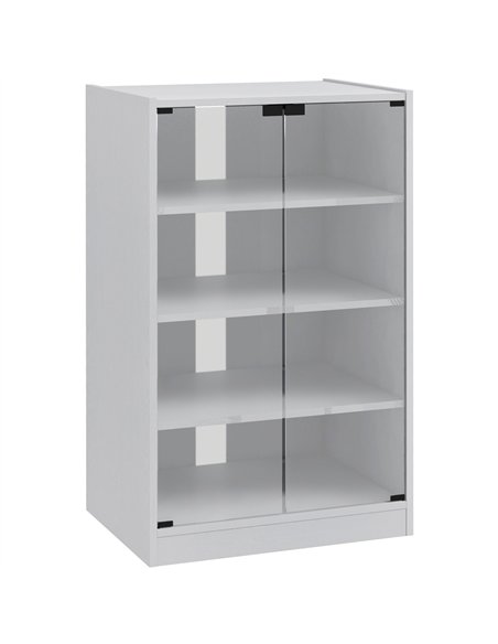 HOMCOM 4-Tier Hi-Fi Stand,  Record Player Stand with Adjustable Shelves and Push-to-Open Glass Doors, White Wood-Effect - pic 206199 | FastDaddyshop
