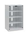HOMCOM 4-Tier Hi-Fi Stand,  Record Player Stand with Adjustable Shelves and Push-to-Open Glass Doors, White Wood-Effect