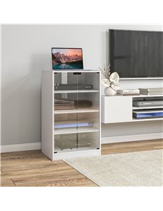HOMCOM 4-Tier Hi-Fi Stand,  Record Player Stand with Adjustable Shelves and Push-to-Open Glass Doors, White Wood-Effect 2