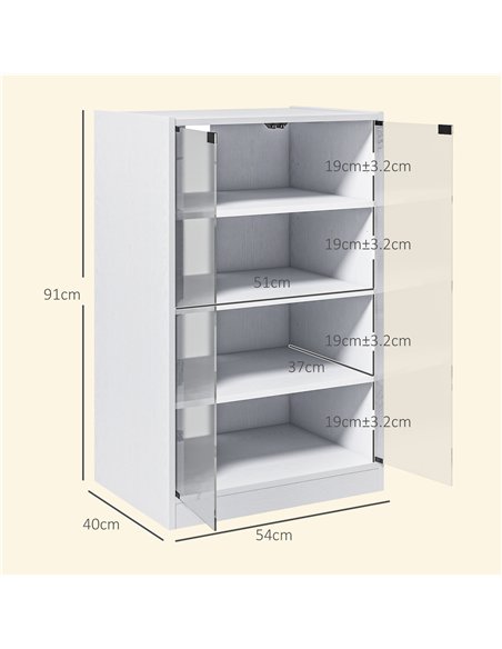HOMCOM 4-Tier Hi-Fi Stand,  Record Player Stand with Adjustable Shelves and Push-to-Open Glass Doors, White Wood-Effect - pic 206201 | FastDaddyshop