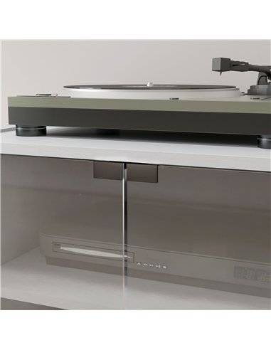 HOMCOM 4-Tier Hi-Fi Stand,  Record Player Stand with Adjustable Shelves and Push-to-Open Glass Doors, White Wood-Effect