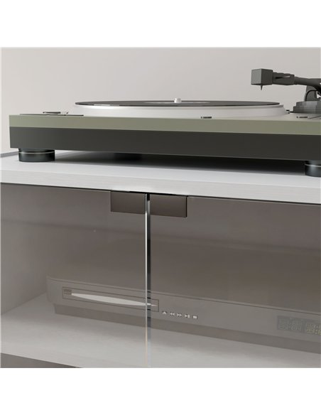 HOMCOM 4-Tier Hi-Fi Stand,  Record Player Stand with Adjustable Shelves and Push-to-Open Glass Doors, White Wood-Effect - pic 206207 | FastDaddyshop