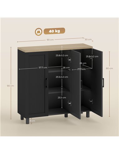 HOMCOM Sideboard Buffet Cabinet, Kitchen Storage Cabinet with 3 Doors and Adjustable Shelves for Living Room, Kitchen, Black