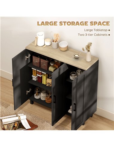 HOMCOM Sideboard Buffet Cabinet, Kitchen Storage Cabinet with 3 Doors and Adjustable Shelves for Living Room, Kitchen, Black