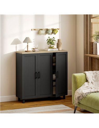 HOMCOM Sideboard Buffet Cabinet, Kitchen Storage Cabinet with 3 Doors and Adjustable Shelves for Living Room, Kitchen, Black