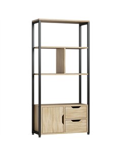 HOMCOM 4-Tier Bookcase, Bookshelf with 1 Cabinet and 2 Drawers for Living Room, Bedroom, Study, Natural Wood