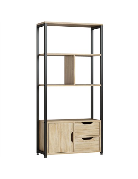 HOMCOM 4-Tier Bookcase, Bookshelf with 1 Cabinet and 2 Drawers for Living Room, Bedroom, Study, Natural Wood - pic 206217 | FastDaddyshop