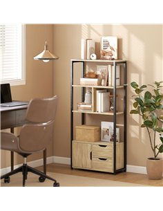 HOMCOM 4-Tier Bookcase, Bookshelf with 1 Cabinet and 2 Drawers for Living Room, Bedroom, Study, Natural Wood 2
