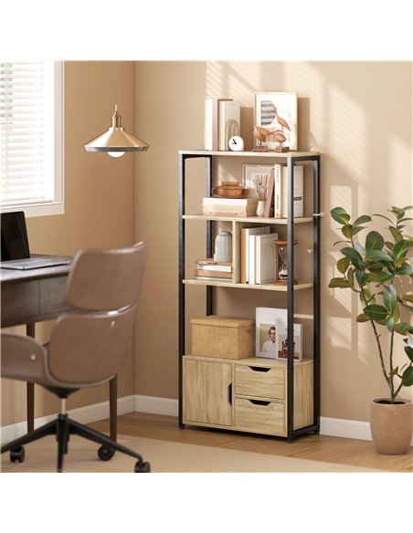 HOMCOM 4-Tier Bookcase, Bookshelf with 1 Cabinet and 2 Drawers for Living Room, Bedroom, Study, Natural Wood - pic 206218 | FastDaddyshop