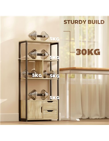 HOMCOM 4-Tier Bookcase, Bookshelf with 1 Cabinet and 2 Drawers for Living Room, Bedroom, Study, Natural Wood
