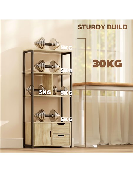 HOMCOM 4-Tier Bookcase, Bookshelf with 1 Cabinet and 2 Drawers for Living Room, Bedroom, Study, Natural Wood - pic 206221 | FastDaddyshop