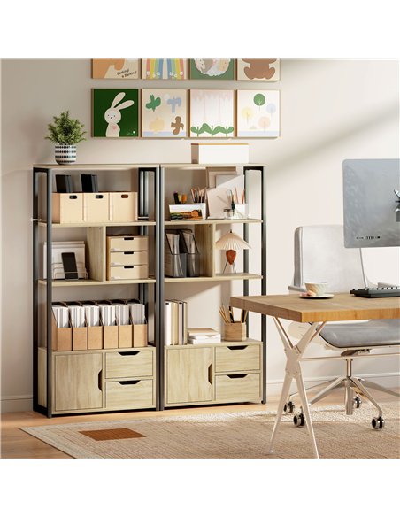 HOMCOM 4-Tier Bookcase, Bookshelf with 1 Cabinet and 2 Drawers for Living Room, Bedroom, Study, Natural Wood - pic 206224 | FastDaddyshop