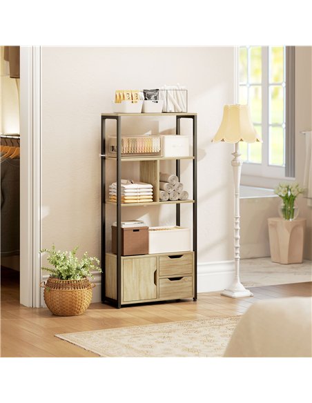 HOMCOM 4-Tier Bookcase, Bookshelf with 1 Cabinet and 2 Drawers for Living Room, Bedroom, Study, Natural Wood - pic 206225 | FastDaddyshop